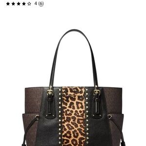 Michael Kors Black and Leopard Print Voyager Tote